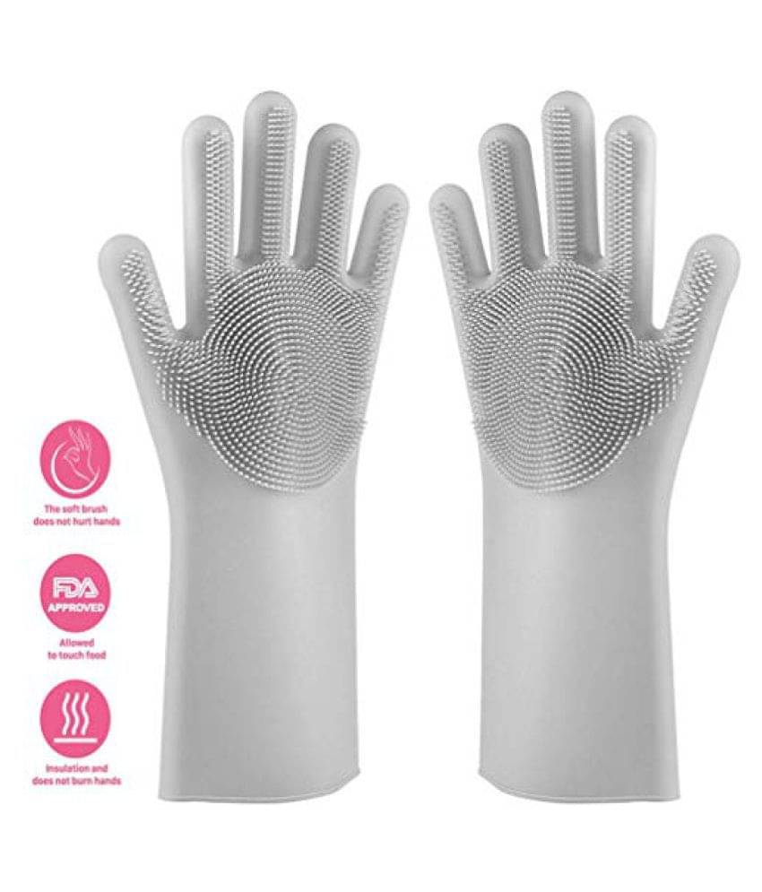 Reusable Silicone Dishwashing Gloves, Pair of Rubber Scrubbing Gloves for Dishes, Wash Cleaning Gloves with Sponge Scrubbers for Washing Kitchen, Bathroom, Car & More(MULTI COLOR) Reusable Silicone Dishwashing Gloves, Pair of Rubber Scrubbing Gloves for Dishes, Wash Cleaning Gloves with Sponge Scrubbers for Washing Kitchen, Bathroom, Car & More(MULTI COLOR)