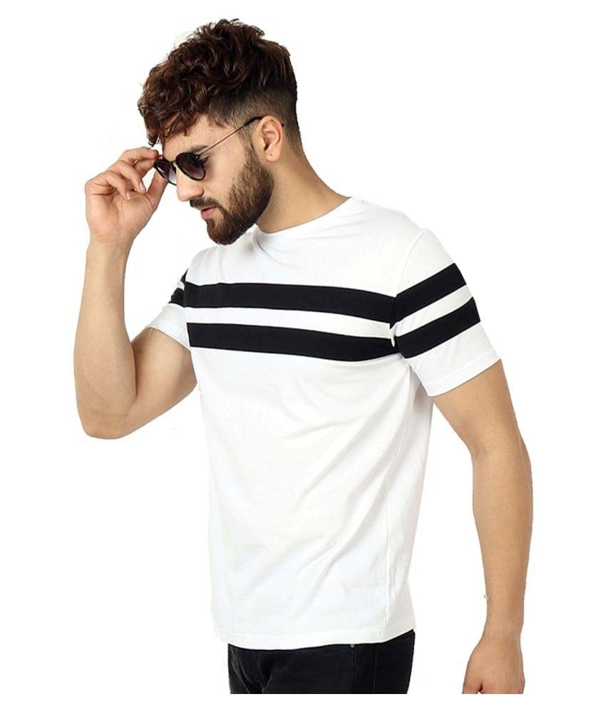 Roden 100 Percent Cotton White Striper T-Shirt Roden 100 Percent Cotton White Striper T-Shirt