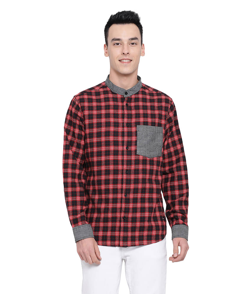 Oxolloxo 100 Percent Cotton Red Checks Shirt Oxolloxo 100 Percent Cotton Red Checks Shirt