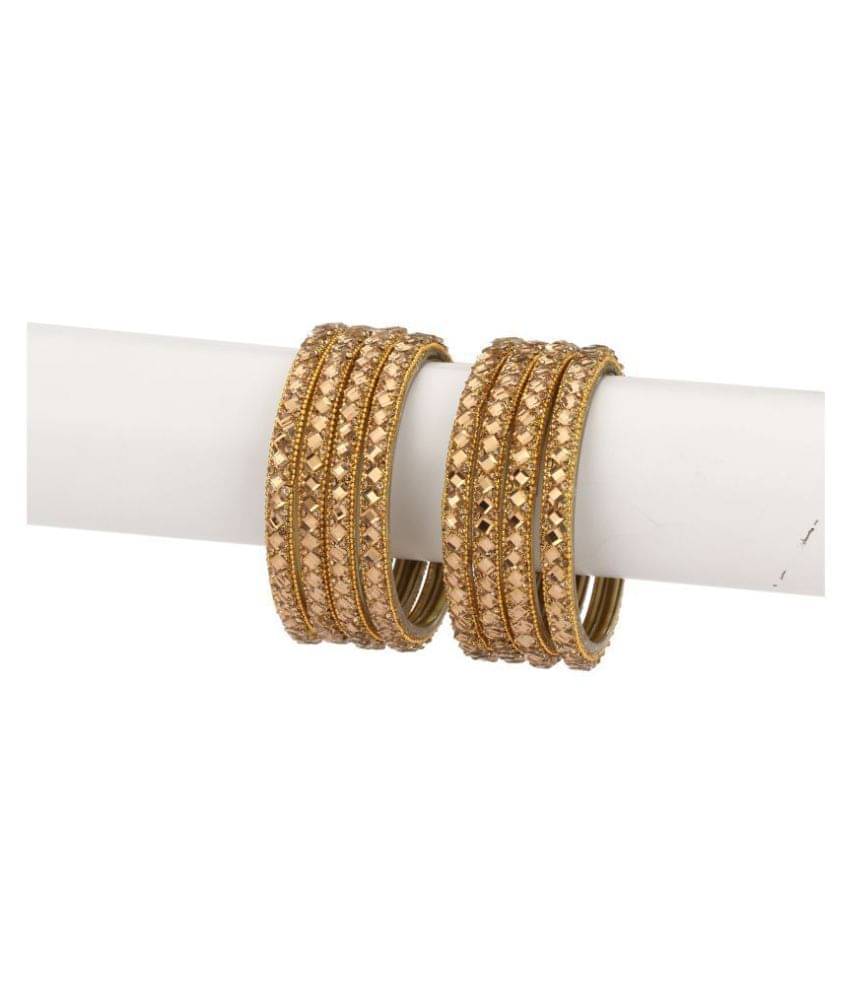 Party Glass Bangle Set Ornamented With Beads For Spaical Look (Pack Of 8 Gold Shining & Attractive Party Glass Bangle Set Ornamented With Beads For Spaical Look (Pack Of 8 Gold Shining & Attractive