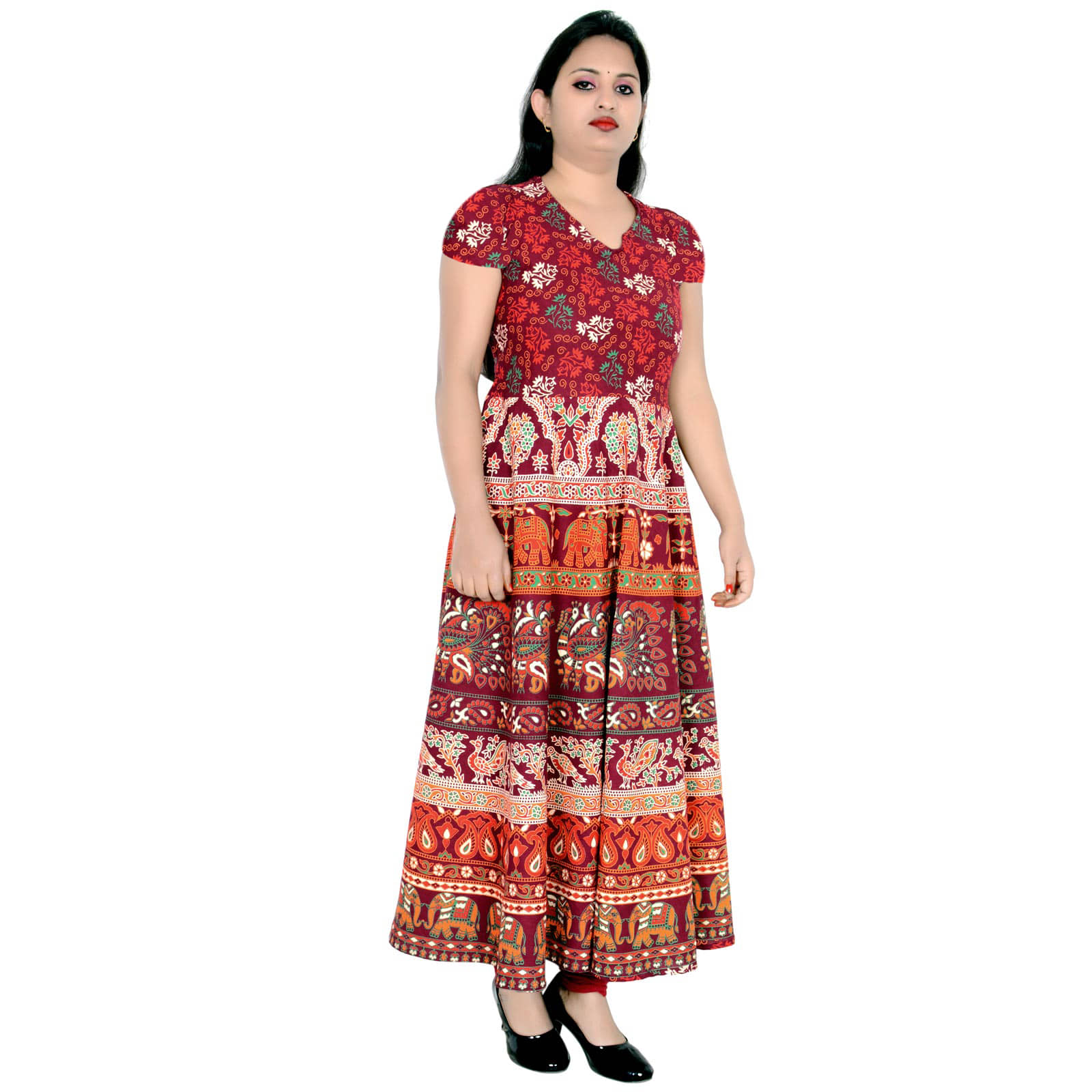 Sttoffa - Maroon Cotton Women's Flared Kurti - Kurtis, Tunics | Buy online on ZillyBuy