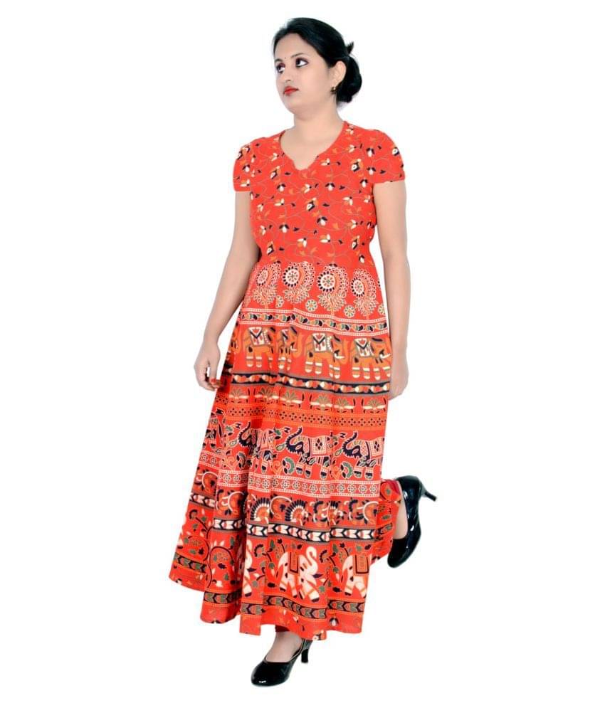     			Sttoffa - Orange Cotton Women's Flared Kurti ( )