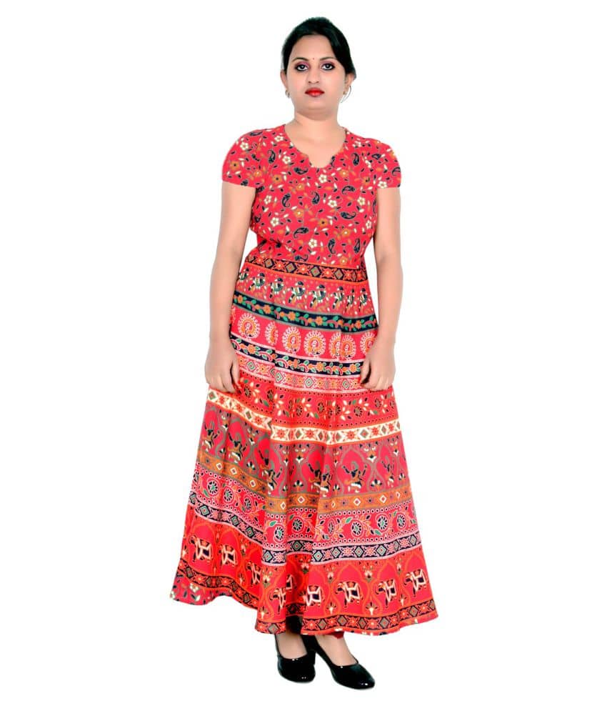 Sttoffa - Red Cotton Women's Flared Kurti - Kurtis, Tunics | Buy online on ZillyBuy