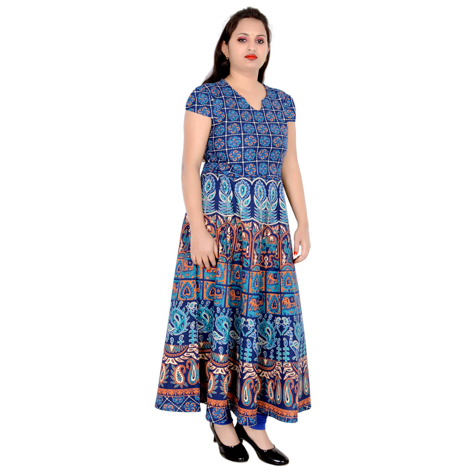 Sttoffa - Turquoise Cotton Women's Flared Kurti - Kurtis, Tunics | Buy online on ZillyBuy