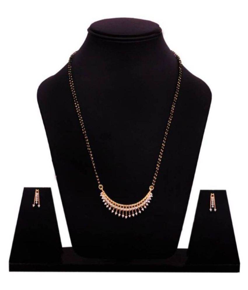 Navya Collection American Diamond Gold Plated Latest Design Mangalsutra With Earrings For Woman     			Navya Collection American Diamond Gold Plated Latest Design Mangalsutra With Earrings For Woman