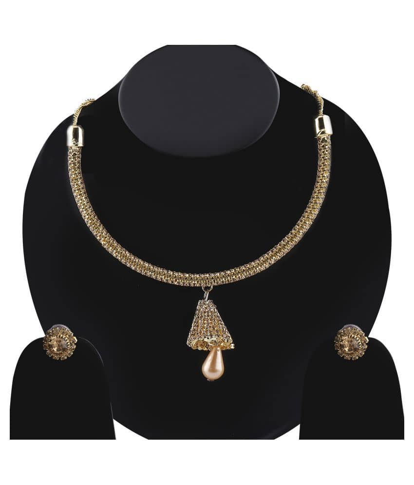 Silver Shine Alloy Golden Choker Traditional Gold Plated Necklaces Set