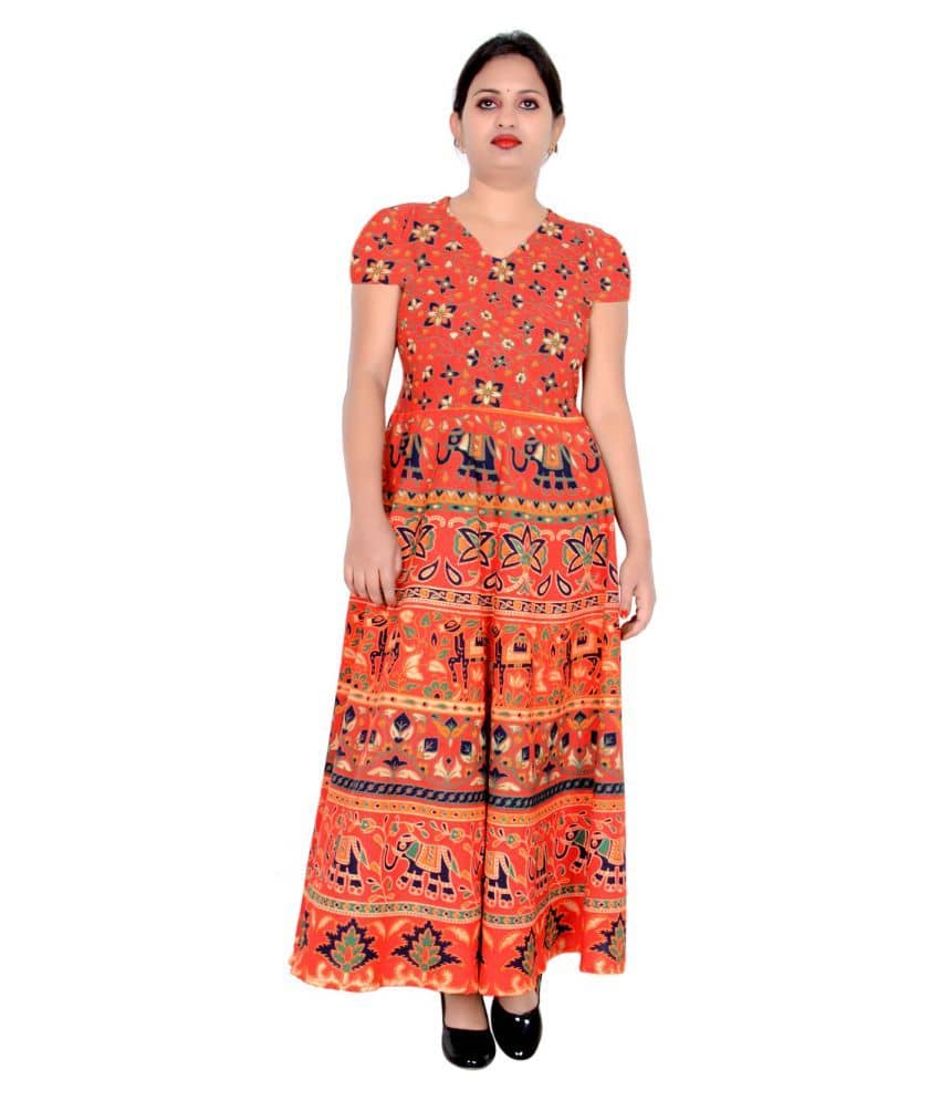 Sttoffa - Orange Cotton Women's Flared Kurti