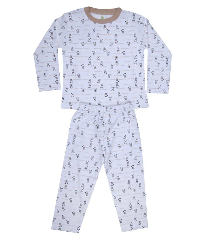 KABOOS Pack of 1 Boys 100% Cotton Nightsuit Set ( White ) - Nightwear & Loungewear | Buy online on ZillyBuy