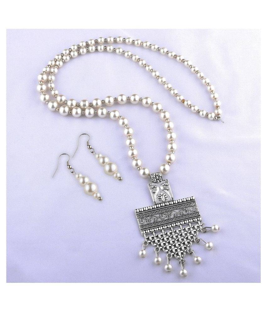     			SILVERSHINE Amazing silverplated Designer Traditional Long Pearl Necklace set for women Jewellery set