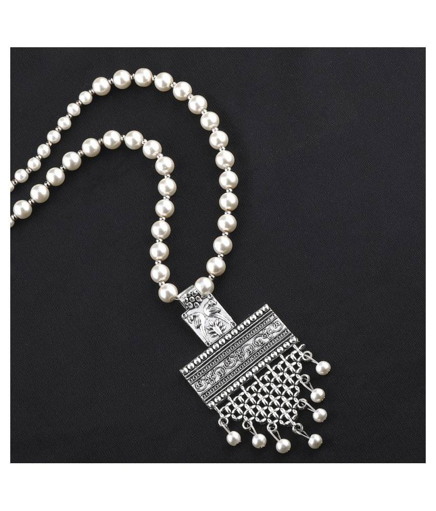 SILVERSHINE Amazing silverplated Designer Traditional Long Pearl Necklace set for women Jewellery set SILVERSHINE Amazing silverplated Designer Traditional Long Pearl Necklace set for women Jewellery set