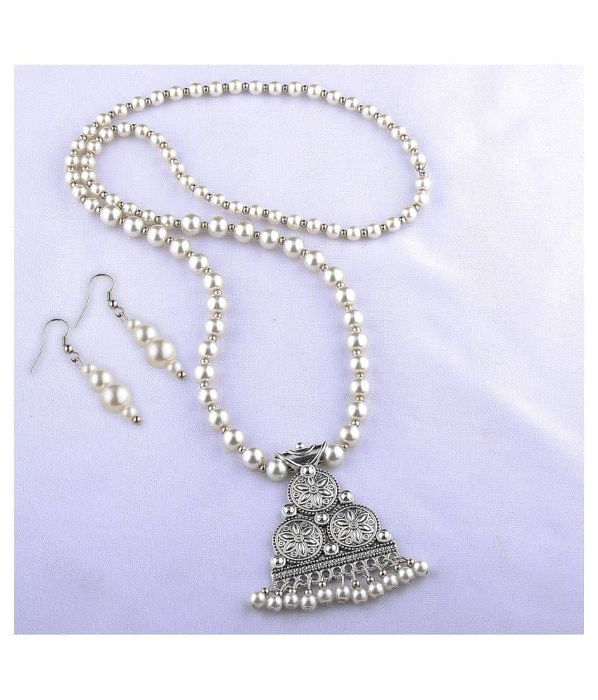 SILVERSHINE silverplated Designer Traditional Long Pearl Drop 3-round Design pendant Necklace set for women Jewelleryset SILVERSHINE silverplated Designer Traditional Long Pearl Drop 3-round Design pendant Necklace set for women Jewelleryset