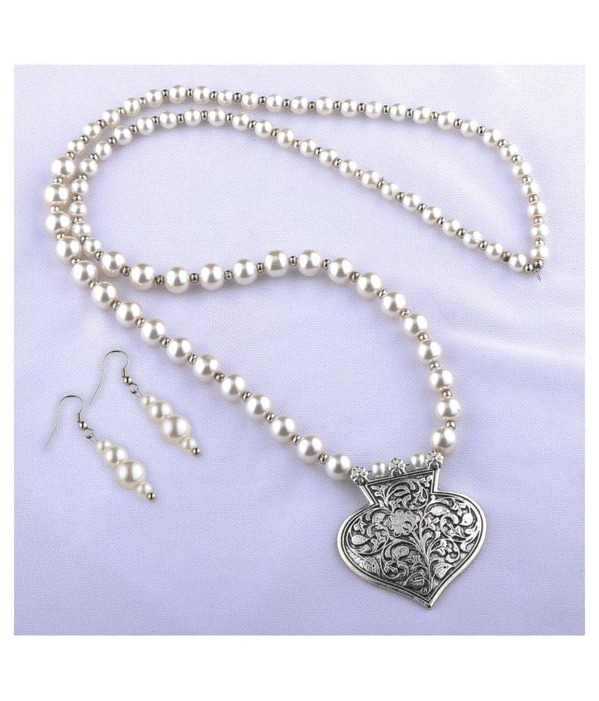 SILVERSHINE silverplated Designer Traditional Spade Shape pendant Long Pearl Necklace set for women Jewellery set SILVERSHINE silverplated Designer Traditional Spade Shape pendant Long Pearl Necklace set for women Jewellery set