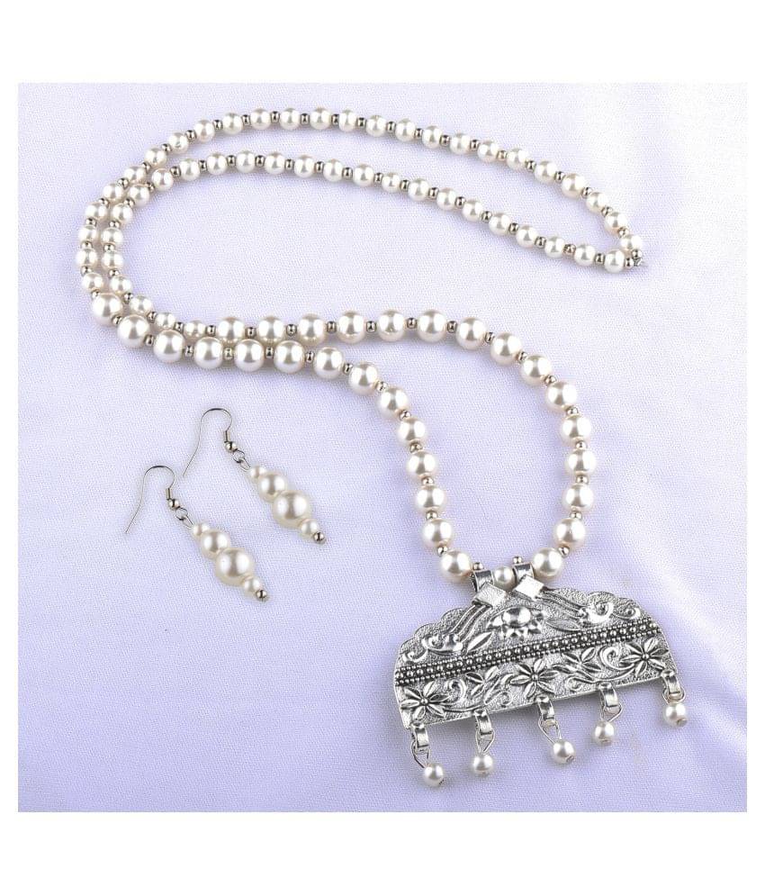 SILVERSHINE silverplated Elegant Designer Traditional Long Pearl Drop pendant Necklace set for women Jewellery set SILVERSHINE silverplated Elegant Designer Traditional Long Pearl Drop pendant Necklace set for women Jewellery set