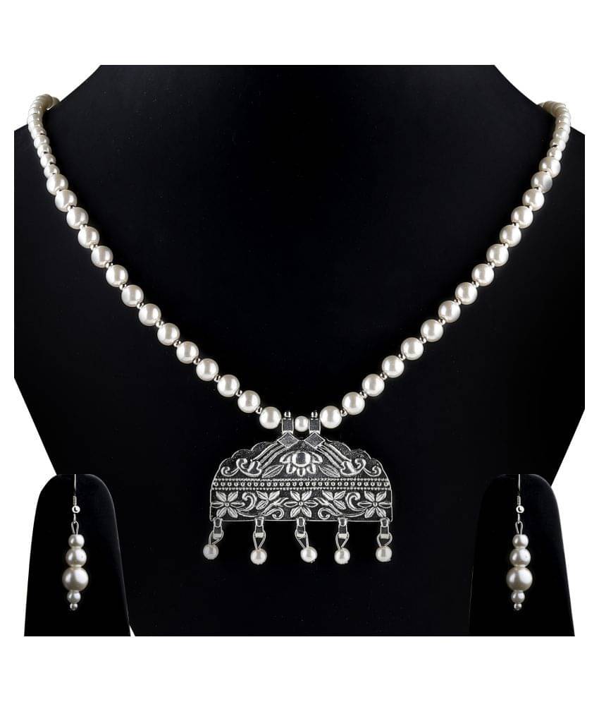 SILVERSHINE silverplated Elegant Designer Traditional Long Pearl Drop pendant Necklace set for women Jewellery set SILVERSHINE silverplated Elegant Designer Traditional Long Pearl Drop pendant Necklace set for women Jewellery set