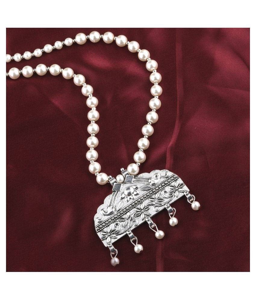 SILVERSHINE silverplated Elegant Designer Traditional Long Pearl Drop pendant Necklace set for women Jewellery set SILVERSHINE silverplated Elegant Designer Traditional Long Pearl Drop pendant Necklace set for women Jewellery set