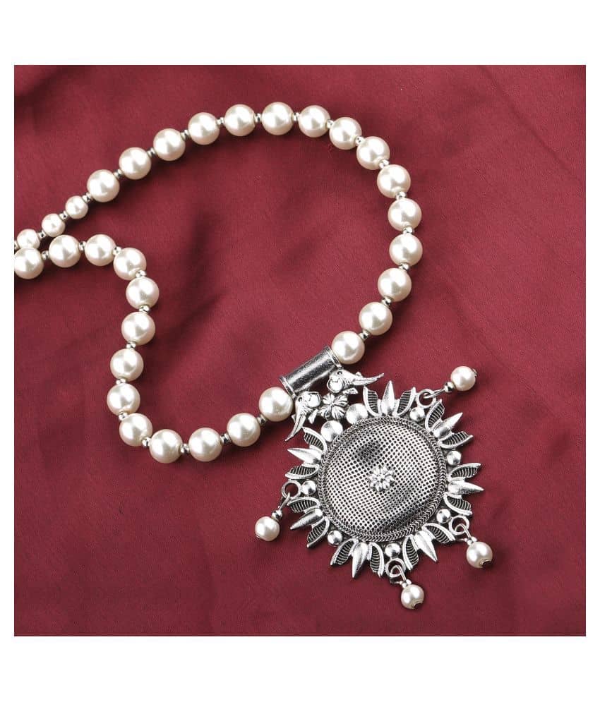SILVERSHINE silverplated Royal Designer Traditional Long Pearl Necklace set for women Jewellery set