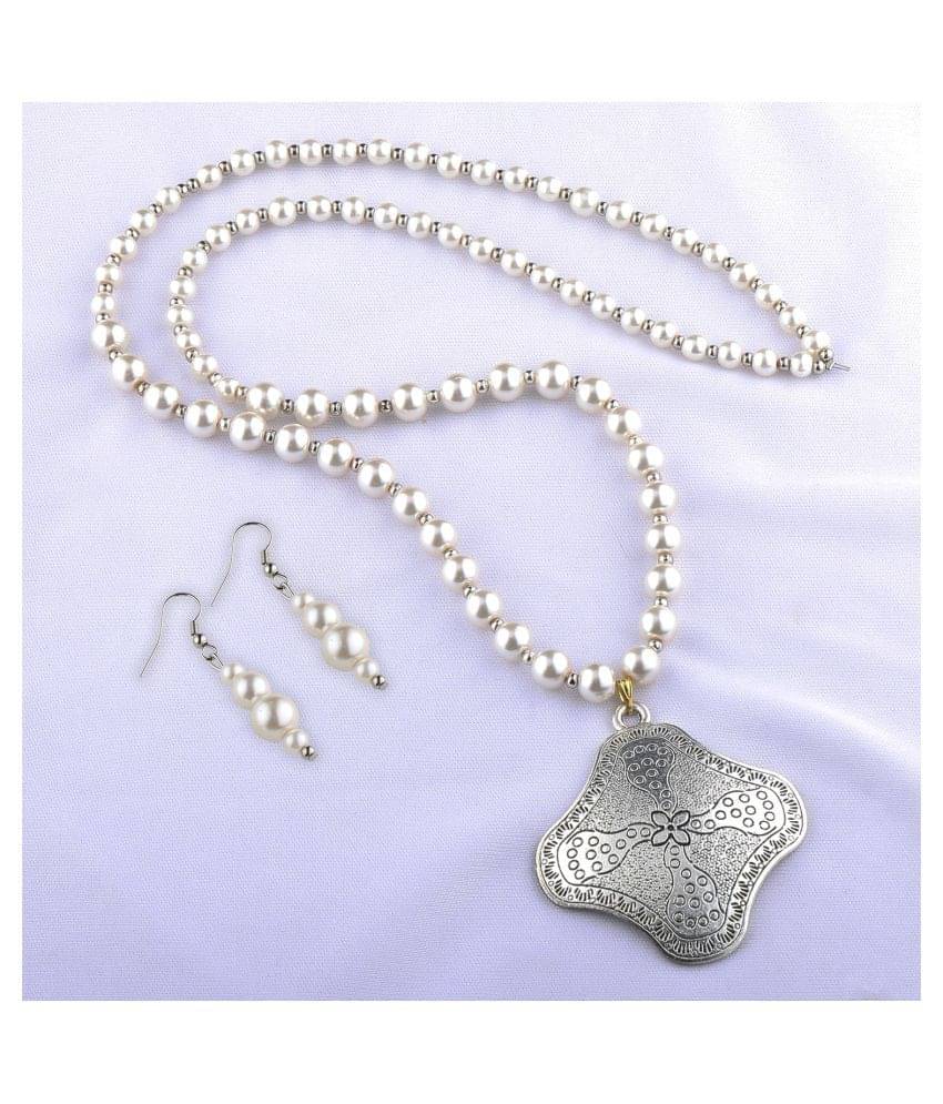     			SILVERSHINE silverplated Unique Design pendant Designer Traditional Long Pearl Necklace set for women Jewellery set