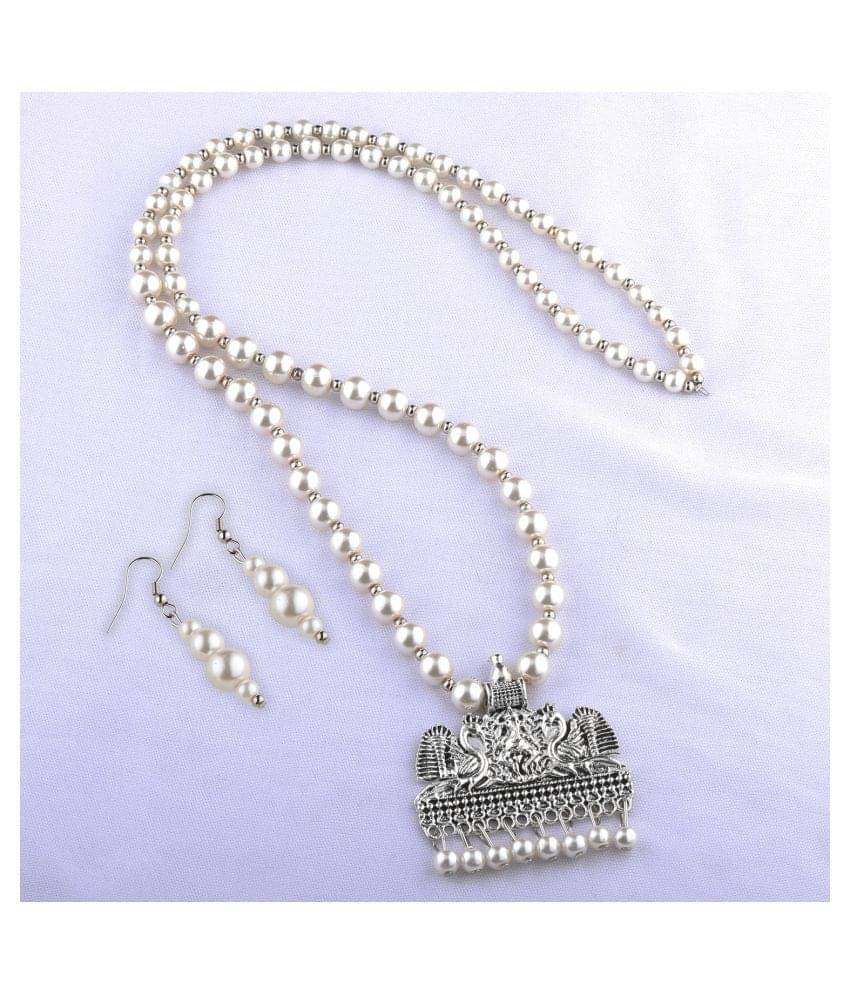 SILVERSHINE silverplated Unique Designer Traditional Long Pearl Drop pendant Necklace set for women Jewellery set SILVERSHINE silverplated Unique Designer Traditional Long Pearl Drop pendant Necklace set for women Jewellery set