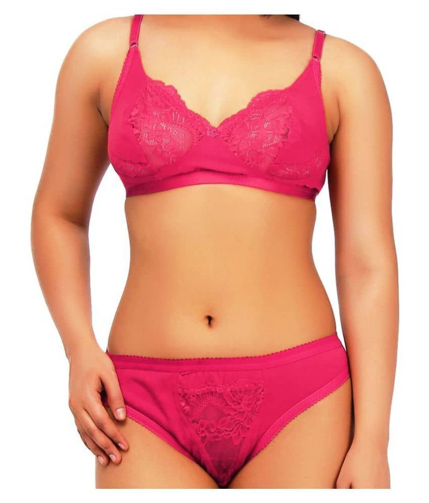 TCG Pink Cotton Lycra Bra & Panty Set