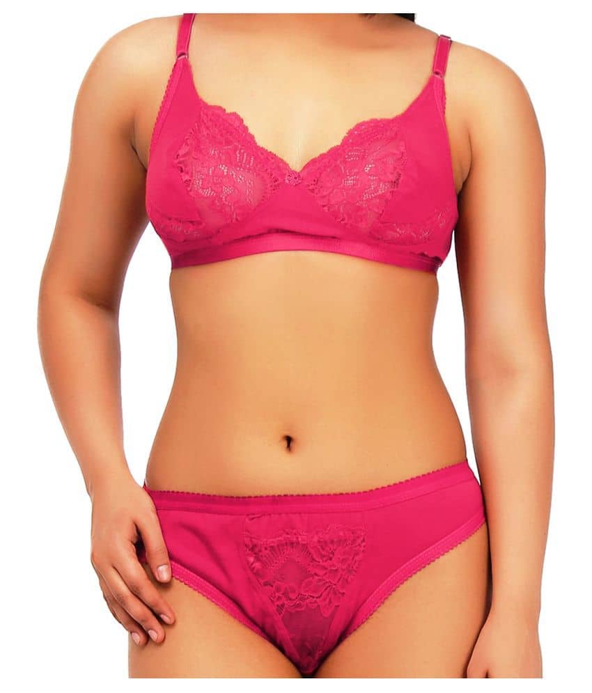 TCG Pink Cotton Lycra Bra & Panty Set
