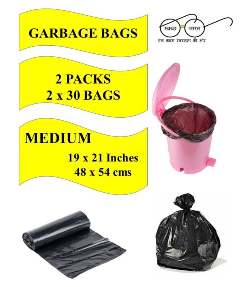 Navrachana Garbage Bags| Medium:19X21 |2 Packs of 30 Pcs-60 Pcs | Recyclable Garbage Dustbin Bags - Black Navrachana Garbage Bags| Medium:19X21 |2 Packs of 30 Pcs-60 Pcs | Recyclable Garbage Dustbin Bags - Black