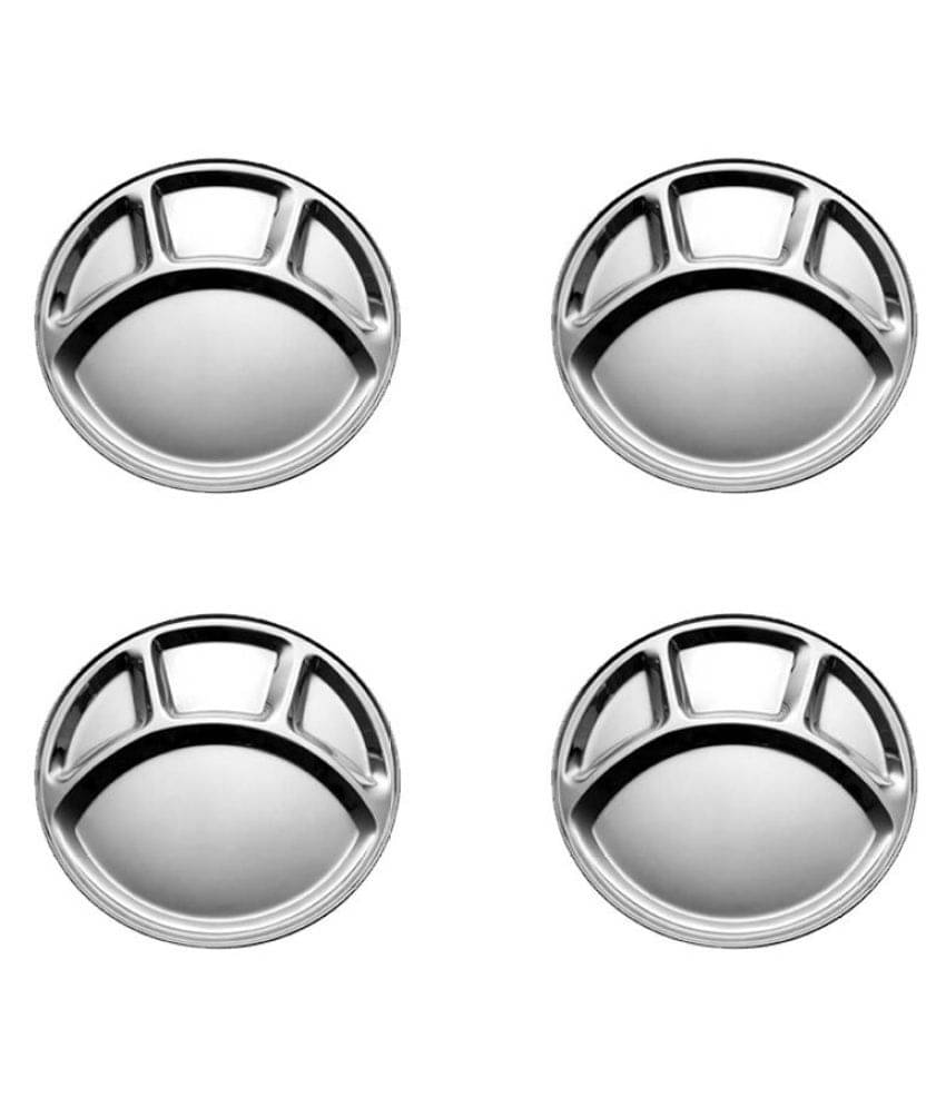 Dynore 4 Pcs Stainless Steel Silver Partition Plate Dynore 4 Pcs Stainless Steel Silver Partition Plate
