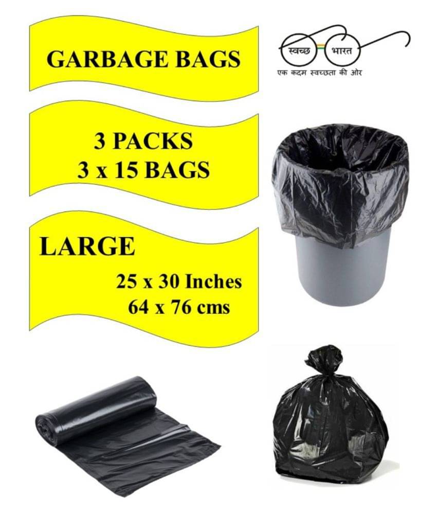     			Navrachana Garbage Bags| Large:25X30 |3 Packs of 15 Pcs-45 Pcs | Recyclable Garbage Dustbin Bags - Black