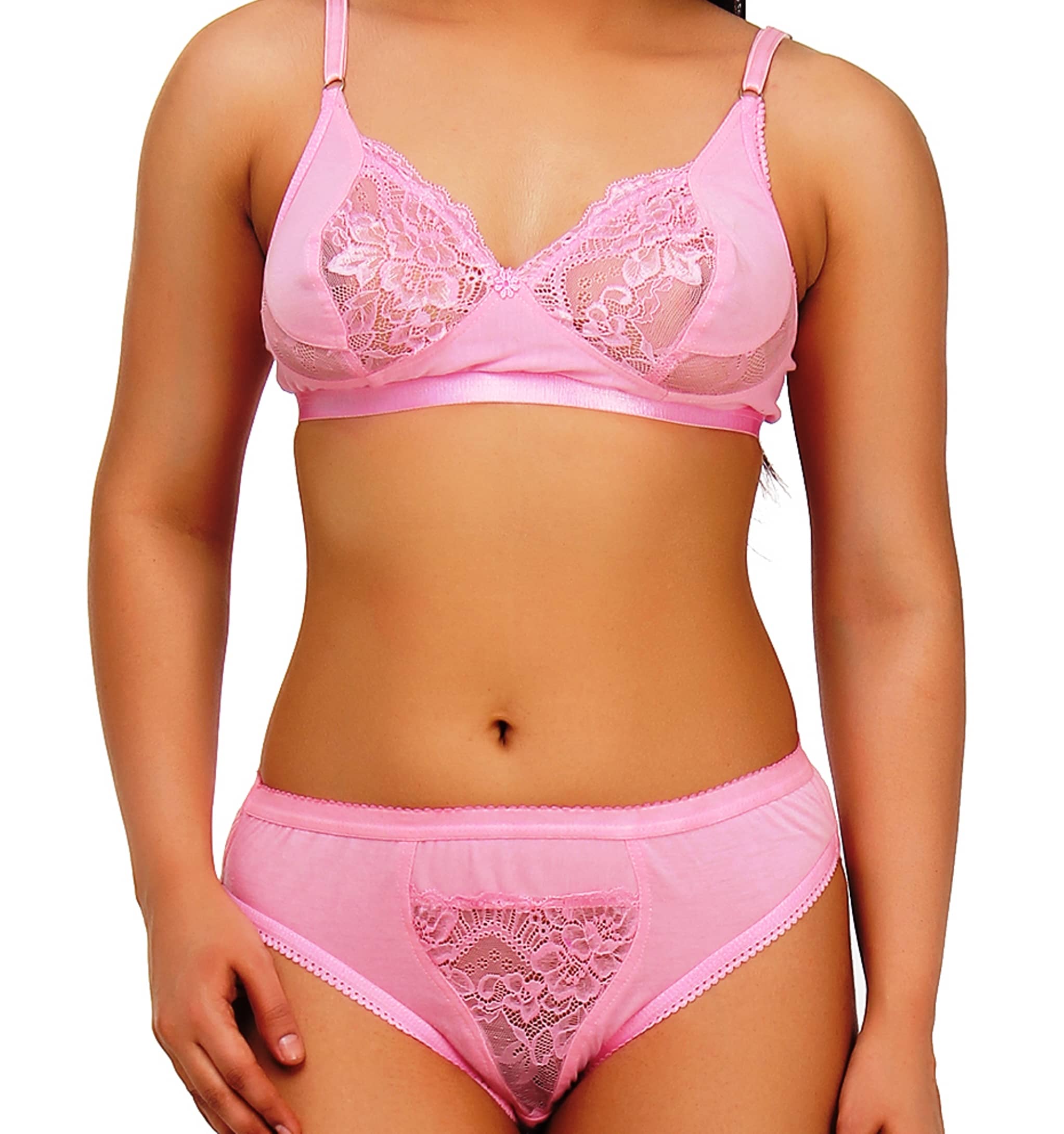 TCG Cotton Lycra Women's Bra & Panty Set ( Pink )