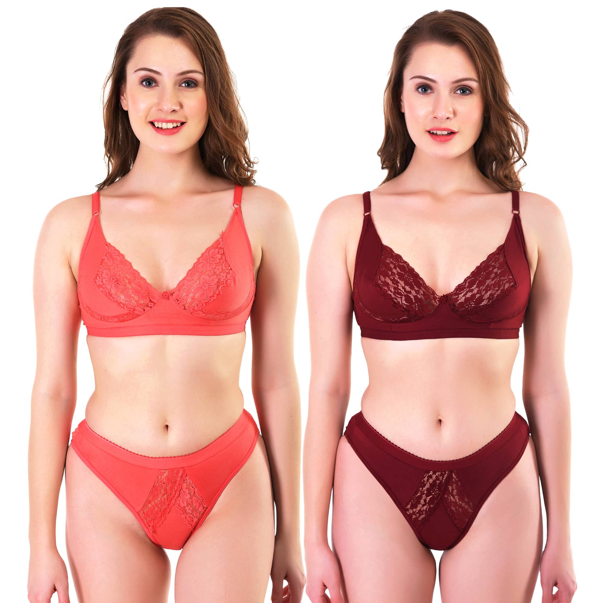 TCG Pack of 2 Cotton Lycra Women's Bra & Panty Set ( Multi Color )