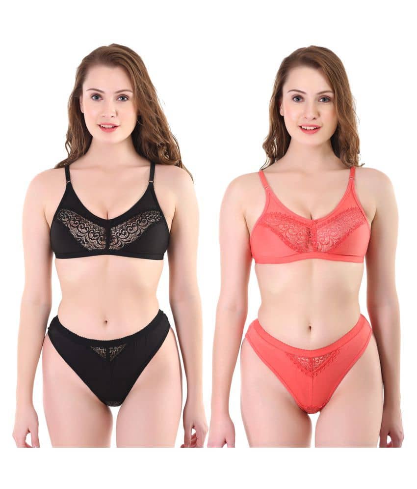 TCG Pack of 2 Cotton Lycra Women's Bra & Panty Set ( Multi Color )