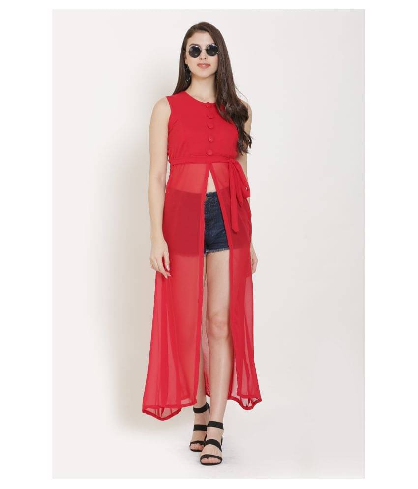     			KMB ROYAL Georgette Red A- line Dress