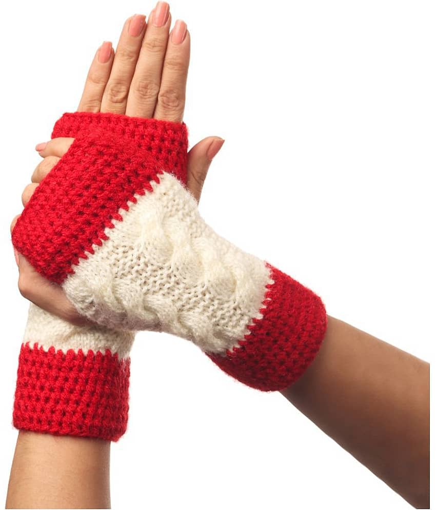 KC Store Women's Red Hand Knitted Gloves For Winters - Dupattas & Shawls | Buy online on ZillyBuy