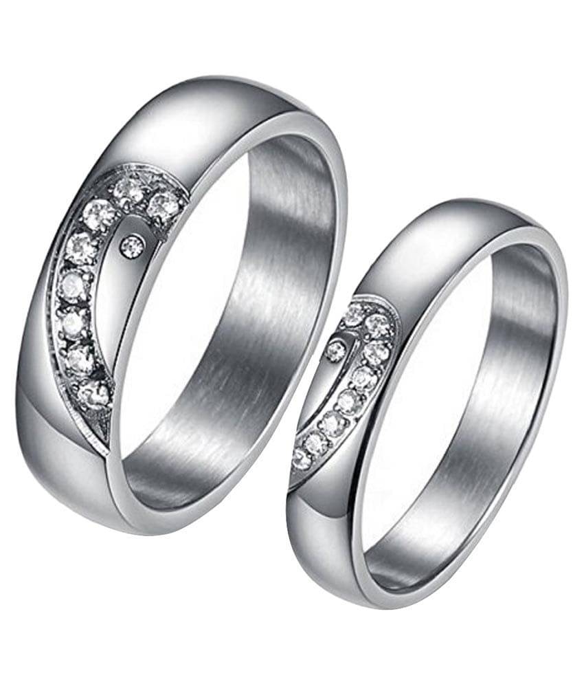 Girlz! Platinum Plated Puzzle Heart Rhinestone Couple Rings (2 Pieces - His And Her)