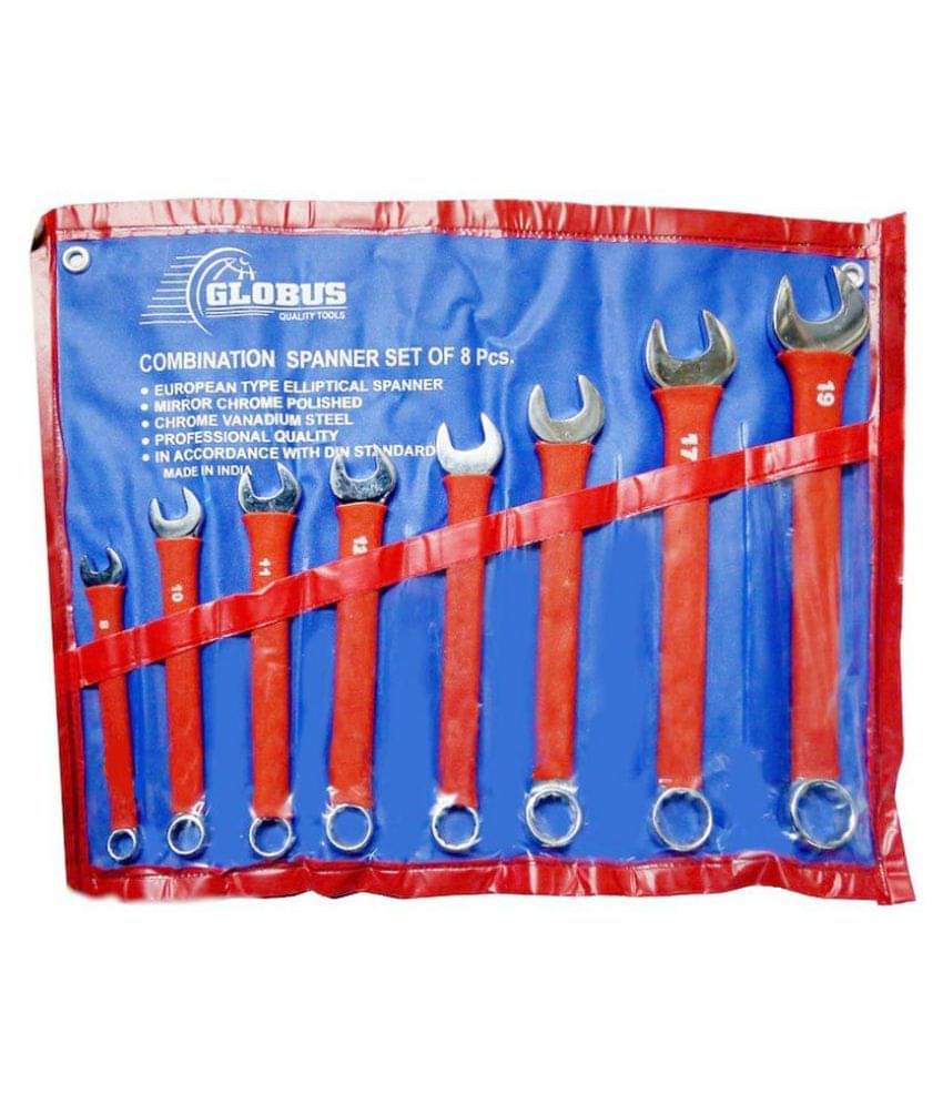     			Globus Combination Spanner set with Non-Slip PVC Sleeve in Plastic Kit Roll Tools (Red and Blue) - Set of 8 (8-19 mm)