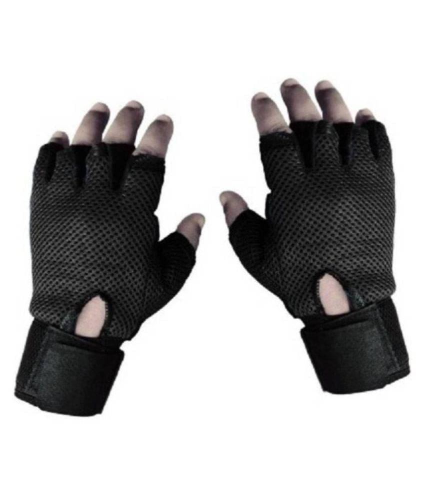     			Tahiro Black Cycling Half Fingered Leather Gloves - Pack Of 1