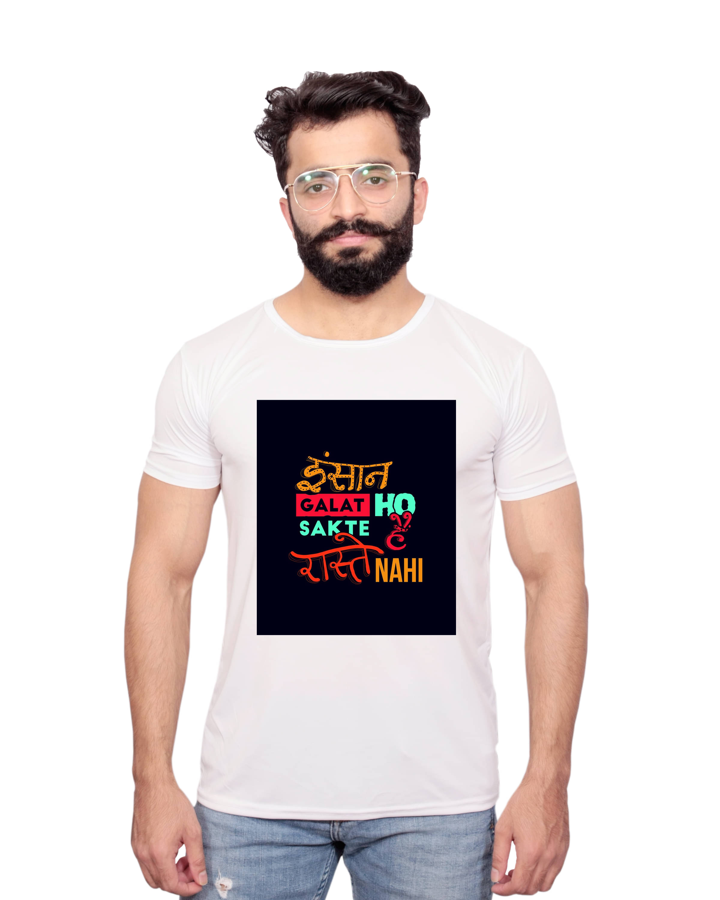     			Nityanand Enterprises White Cotton Blend T-Shirt