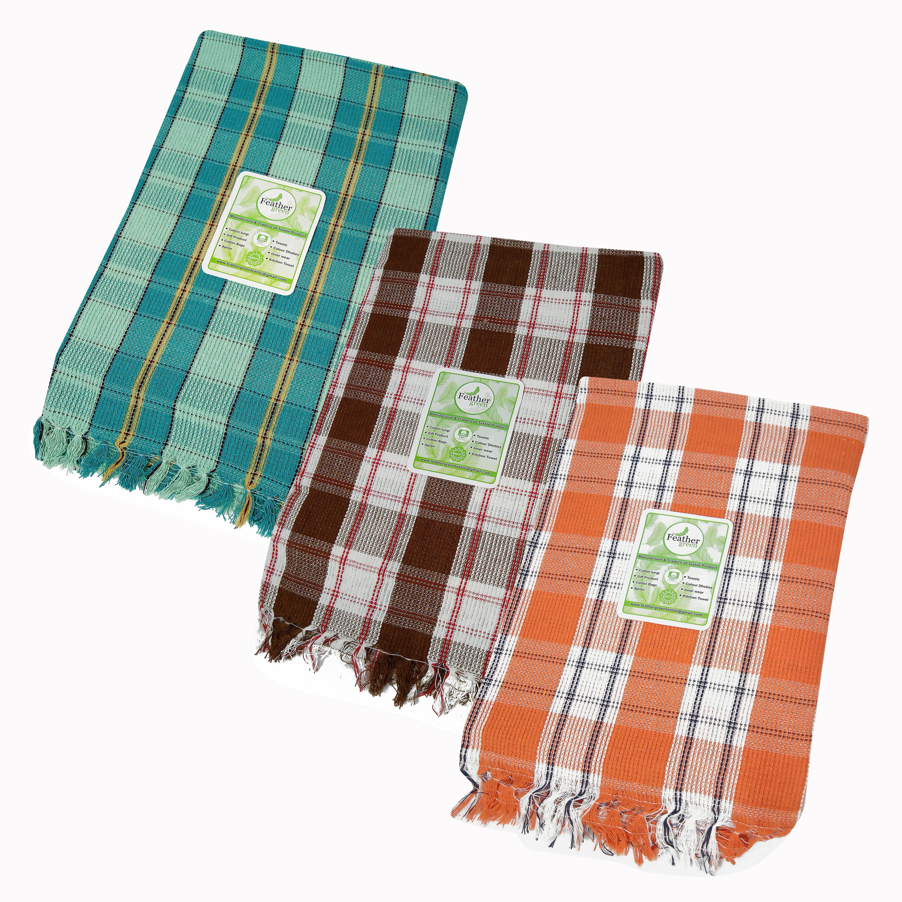     			Feather Green Set of 3 Cotton Bath Towel Multi