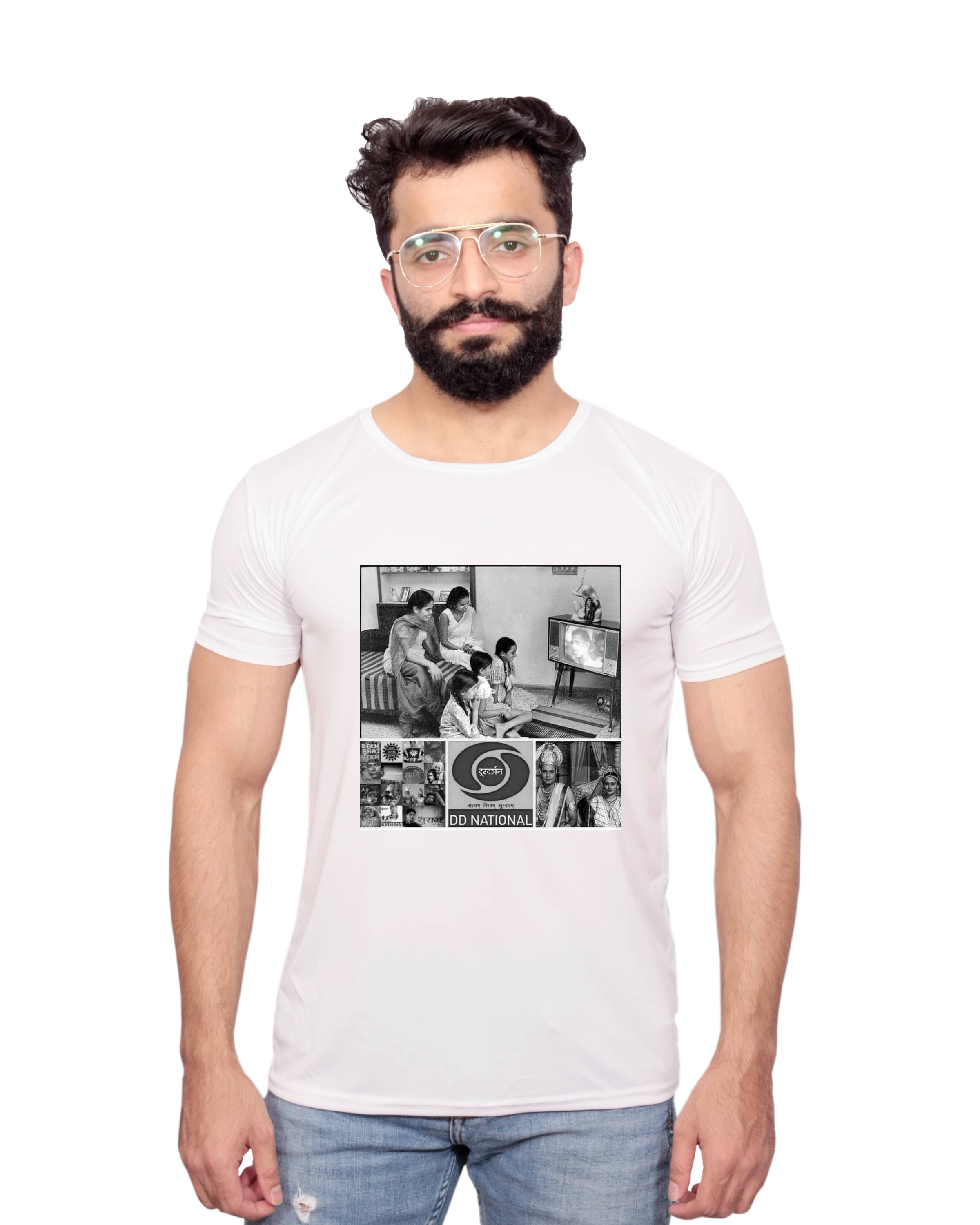     			Nityanand Enterprises White Cotton Blend T-Shirt