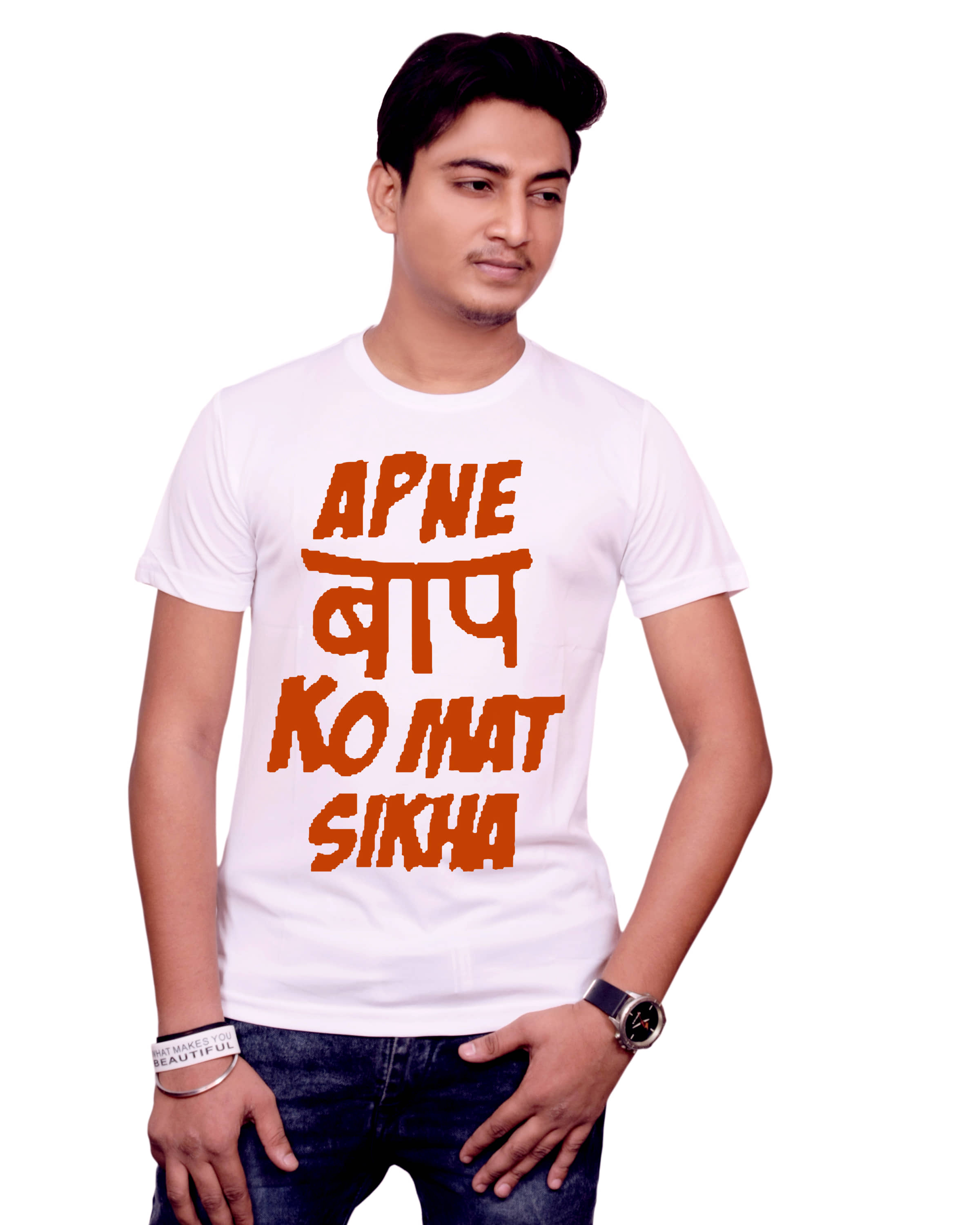 Nityanand Enterprises White Cotton Blend T-Shirt