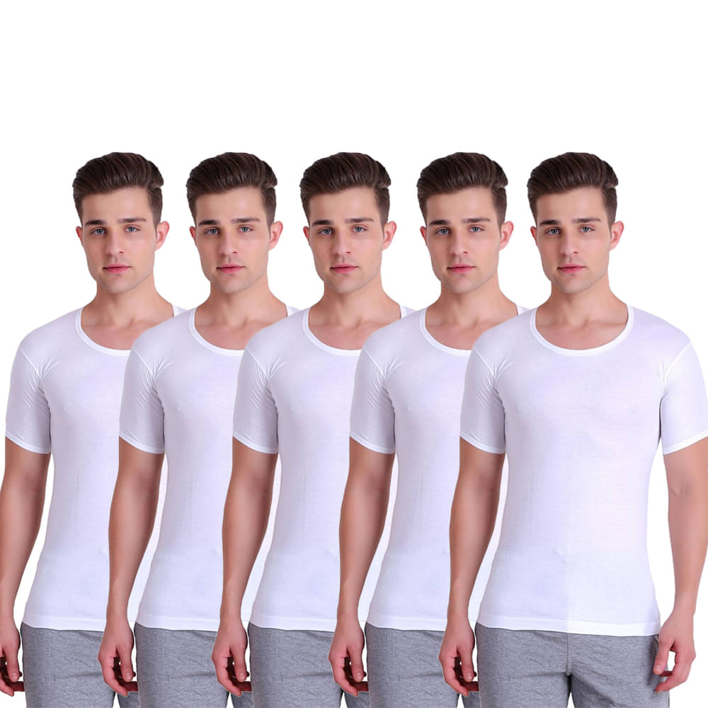     			TT Pack of 5 Cotton Half Sleeve Vest For Men ( White )