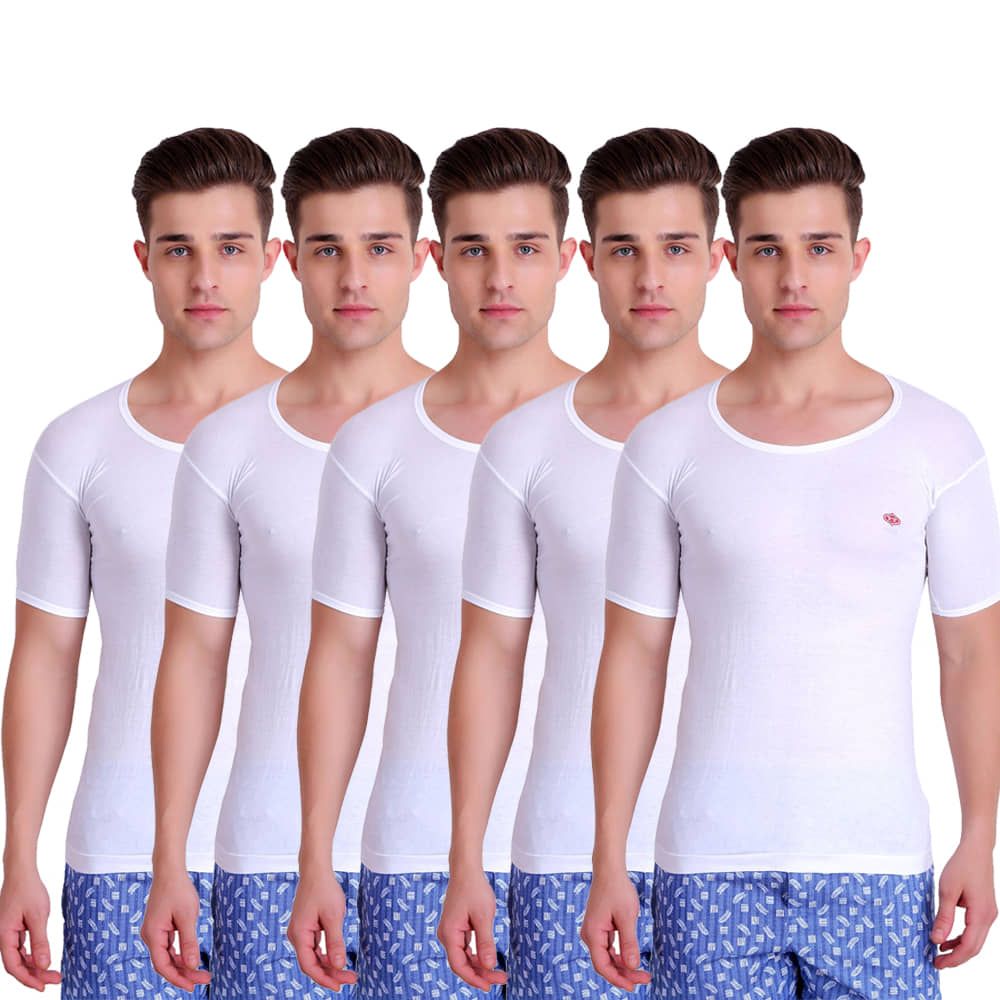 TT Pack of 5 Cotton Half Sleeve Vest For Men ( White ) - Nightwear & Loungewear | Buy online on ZillyBuy