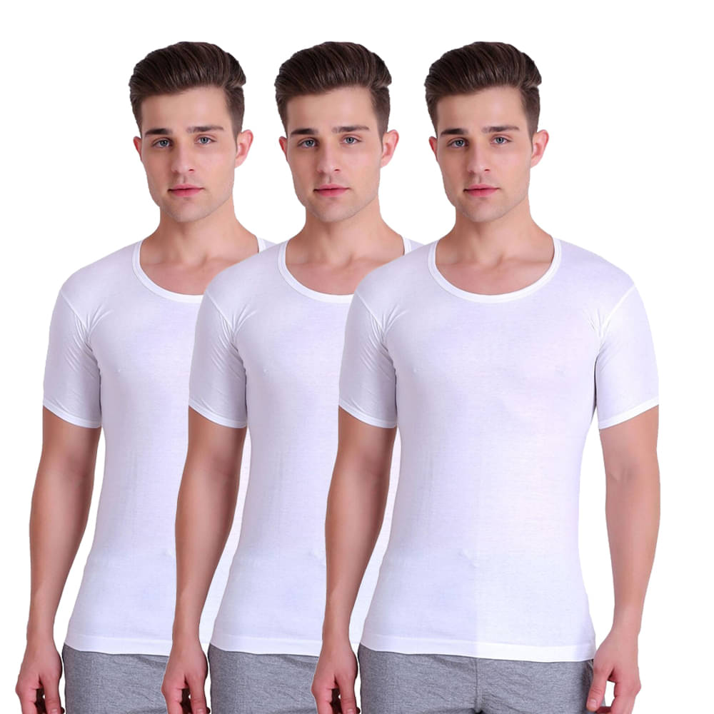 TT Pack of 3 Cotton Half Sleeve Vest For Men ( White ) TT Pack of 3 Cotton Half Sleeve Vest For Men ( White )