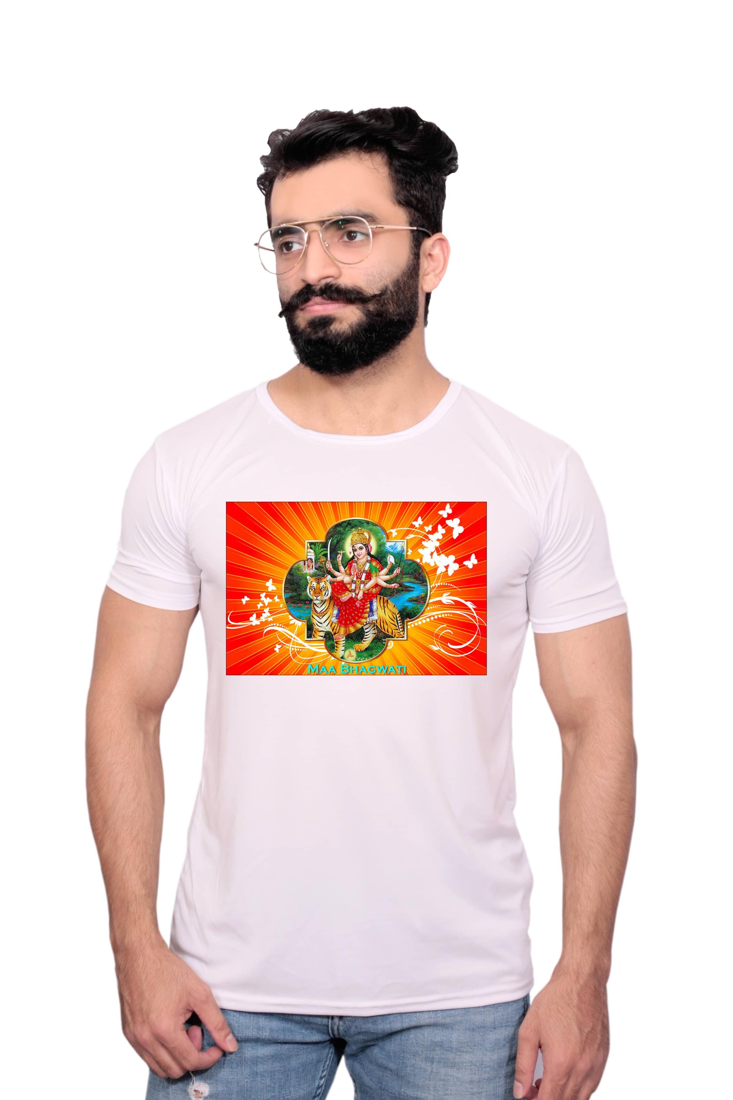 Nityanand Enterprises White Cotton Blend T-Shirt