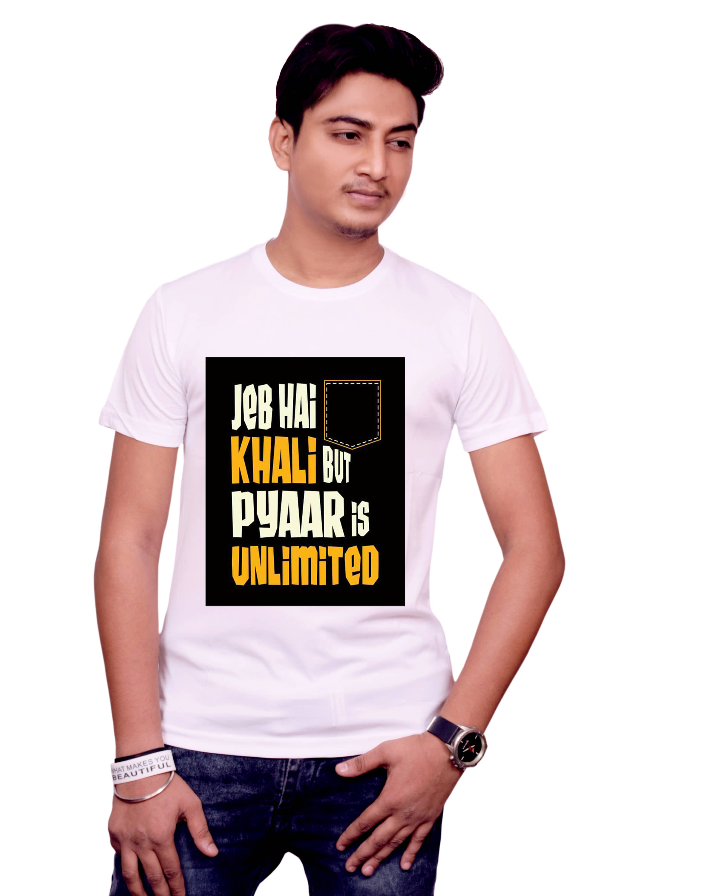 Nityanand Enterprises White Cotton Blend T-Shirt