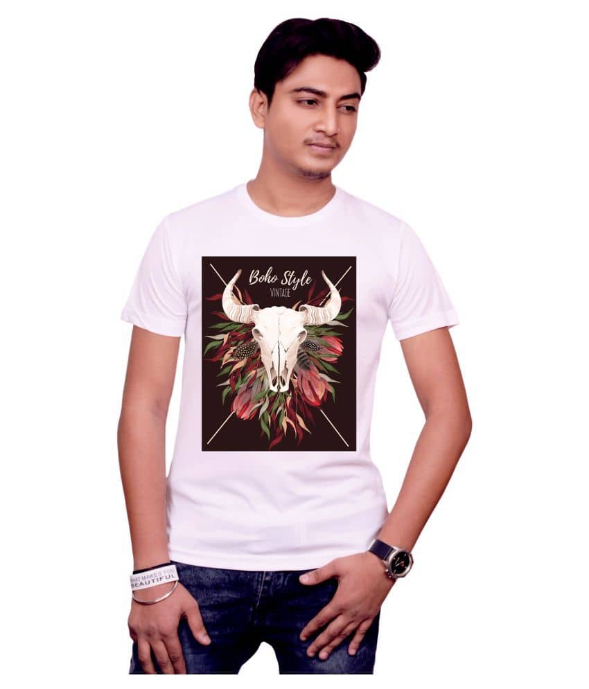 Nityanand Enterprises White Cotton Blend T-Shirt