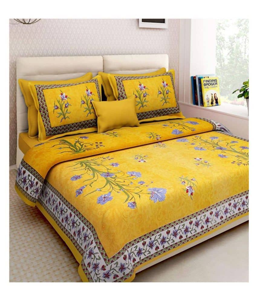 Jaipur Cotex Cotton Double Bedsheet ( Yellow )