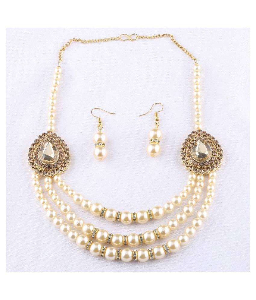     			Silver Shine Alloy Golden Choker Traditional Gold Plated Necklaces Set