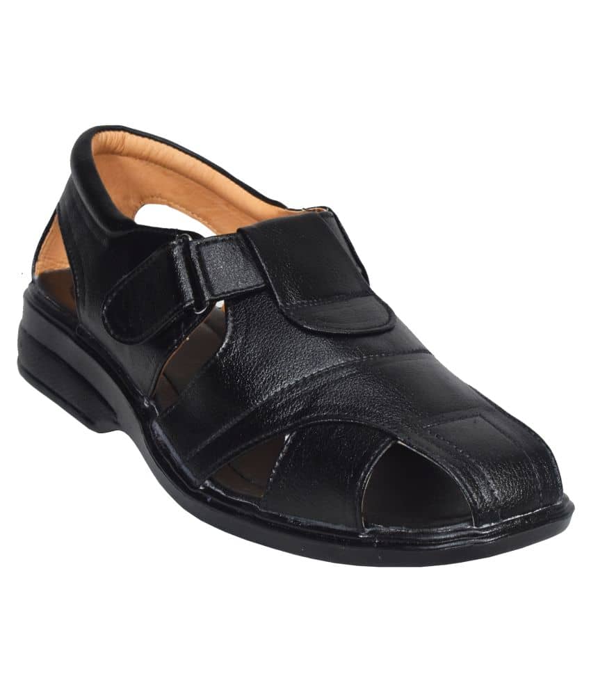 IndiForce Black Leather Sandals