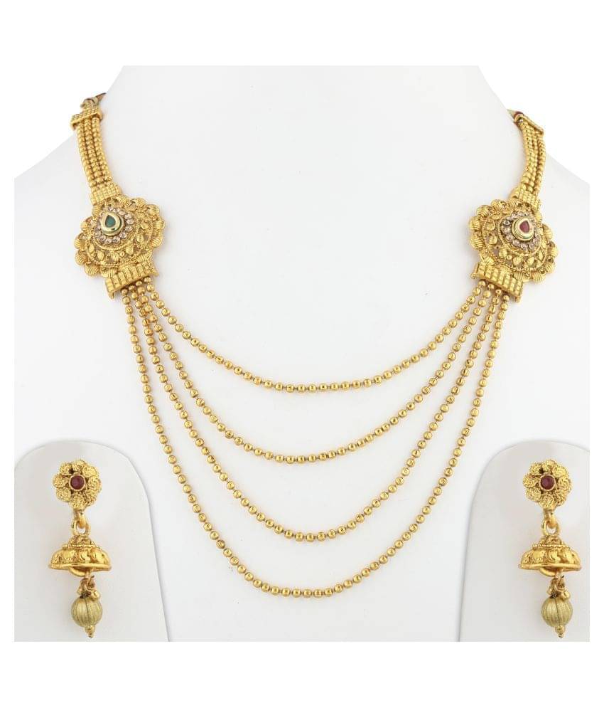 Silver Shine Alloy Golden Choker Traditional Gold Plated Necklaces Set Silver Shine Alloy Golden Choker Traditional Gold Plated Necklaces Set