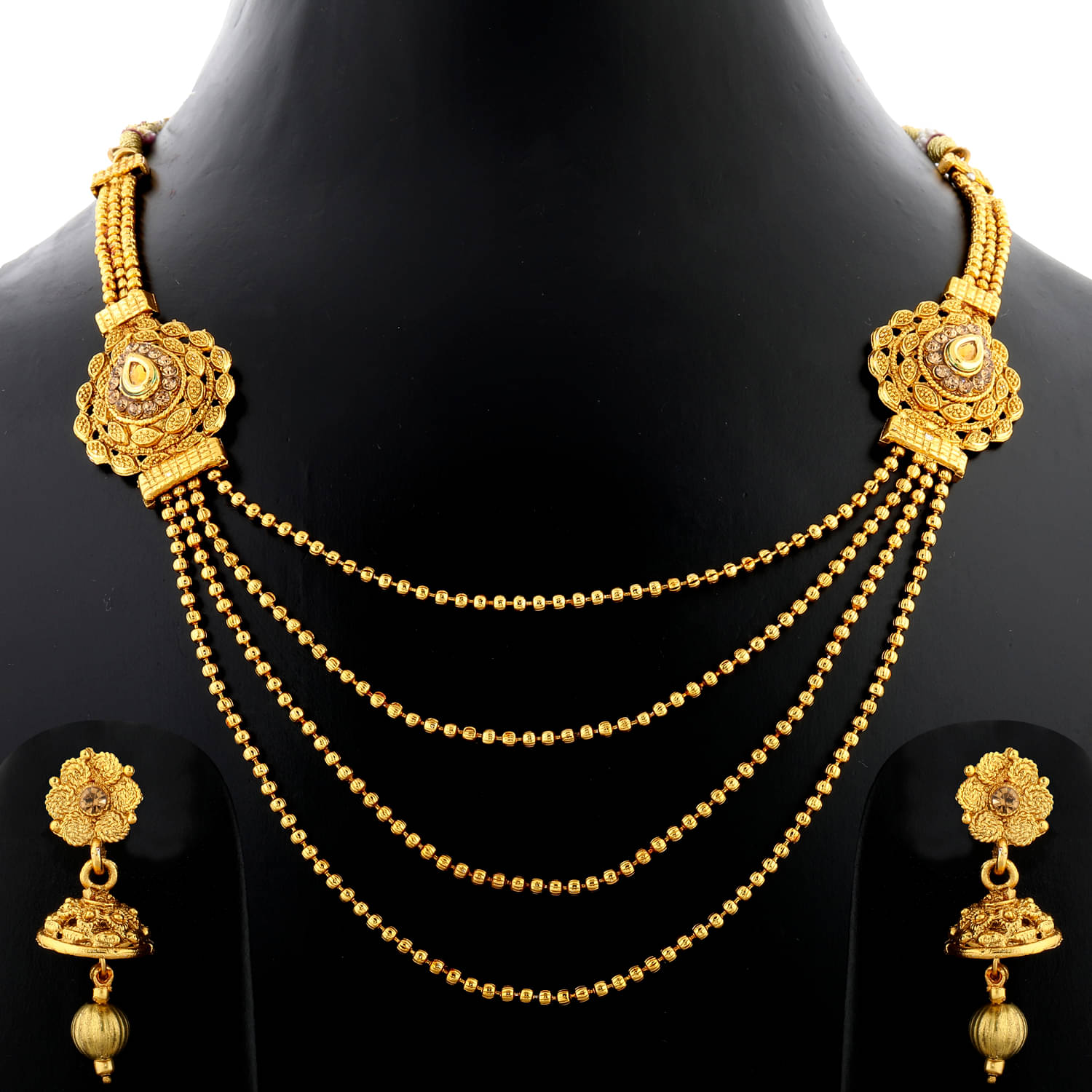 Silver Shine Zinc Golden Matinee Traditional Gold Plated Necklaces Set Silver Shine Zinc Golden Matinee Traditional Gold Plated Necklaces Set